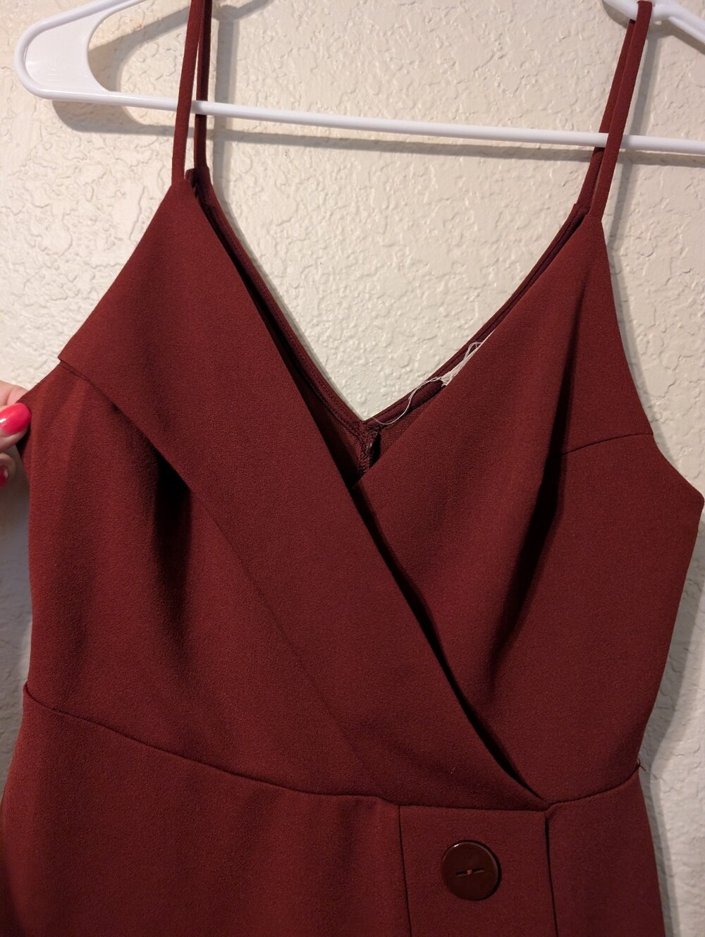 UO Burgundy Button Faux Wrap Mini Dress 00s Club Wear, Size Small - Picture 3 of 6